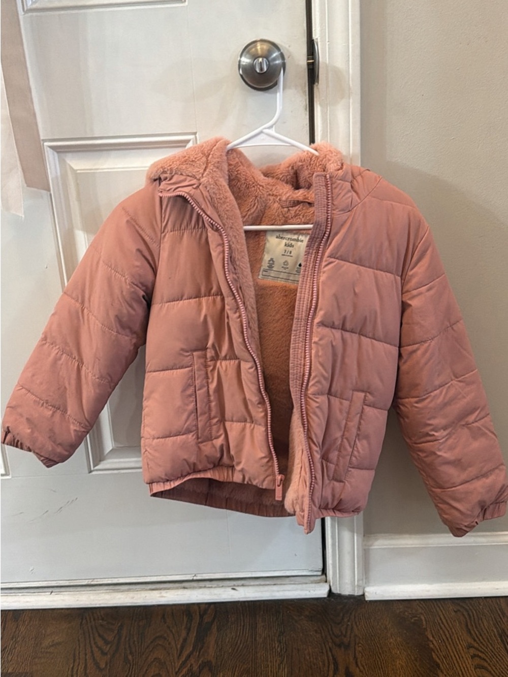 abercrombie kids Dusty Rose Puffer Jacket with Sherpa Hood